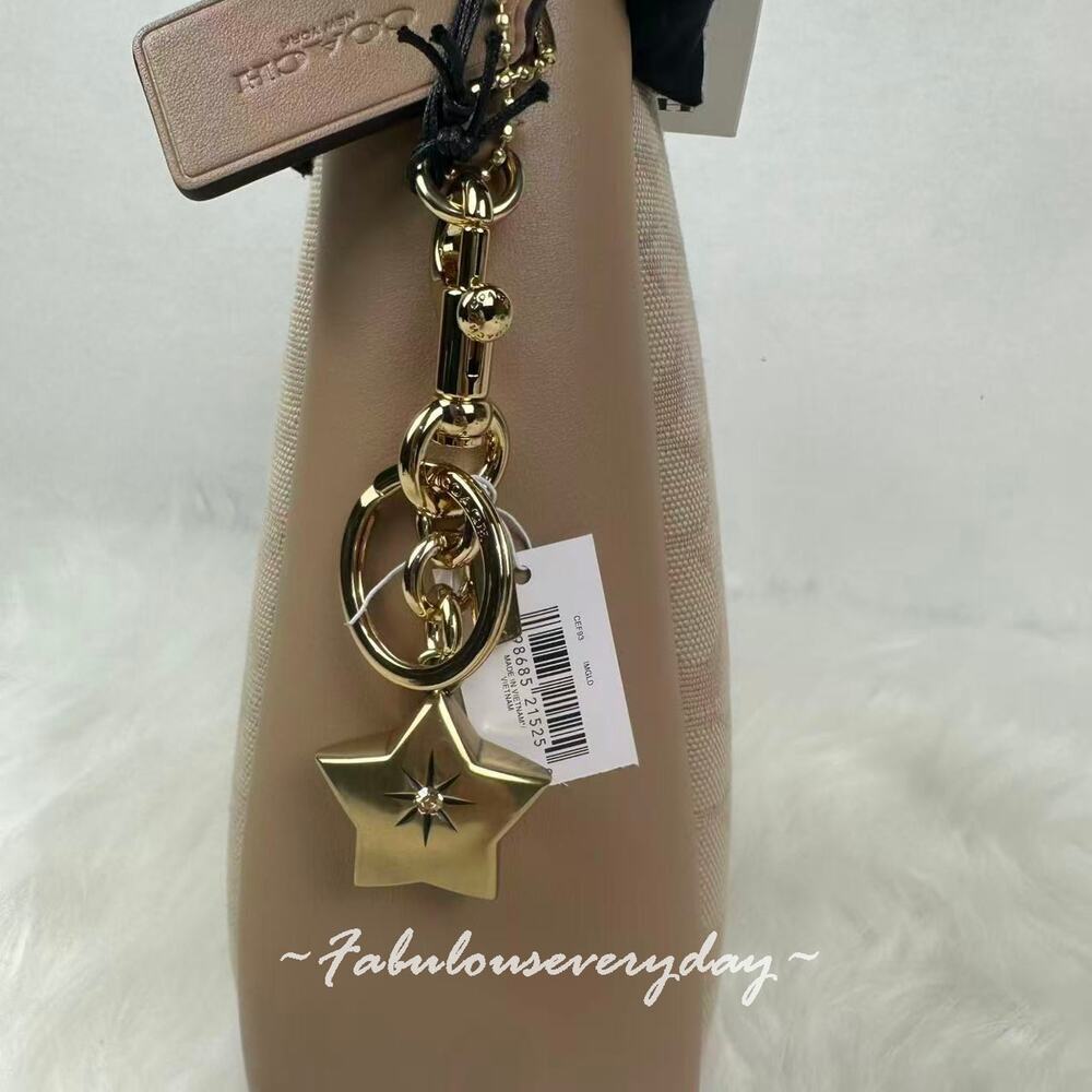 COACH Mini Star Bag Charm Key Ring FOB Gold Detachable CEF93 NWT